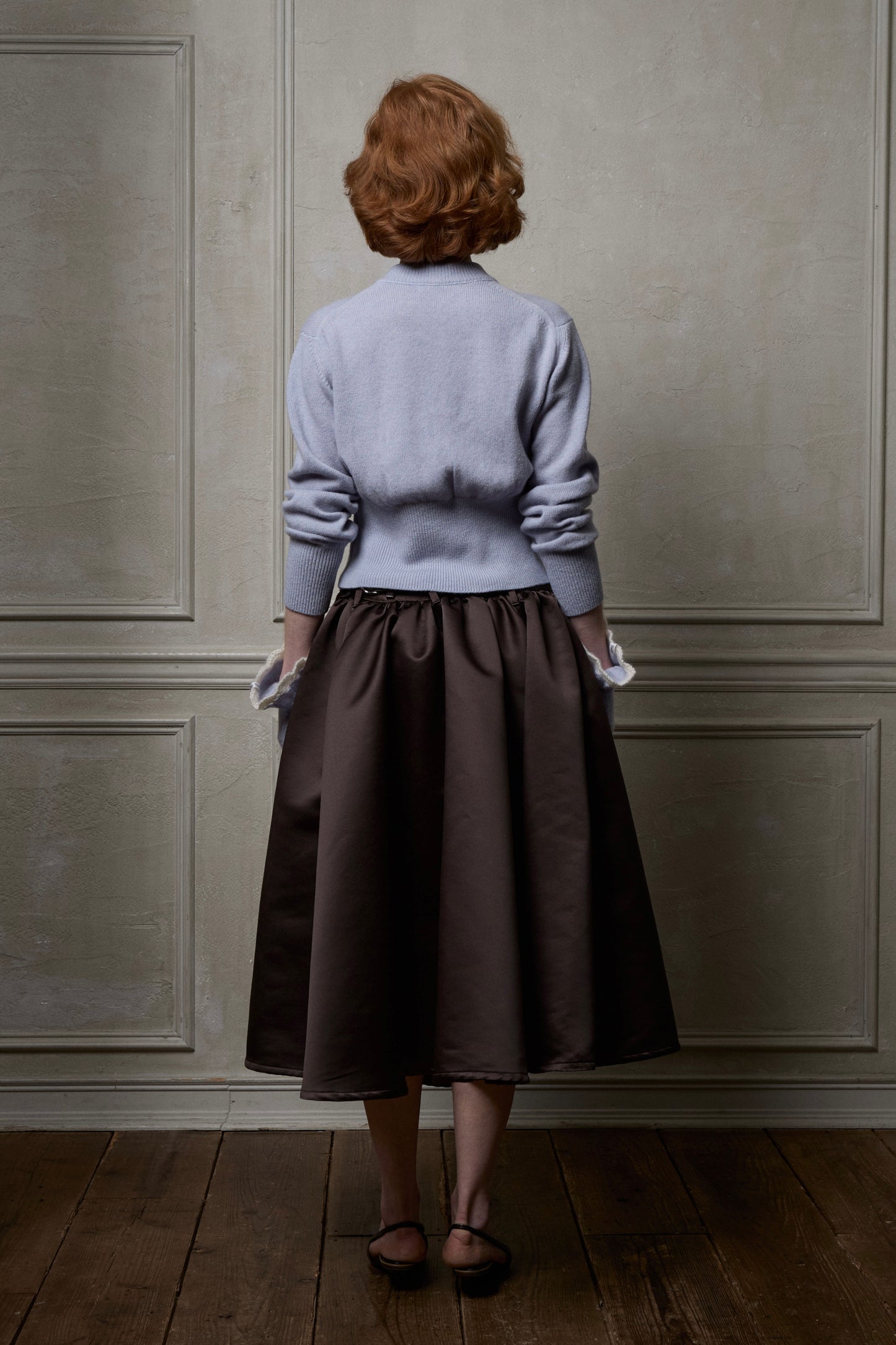 Satin Gathered Skirt(Brown)