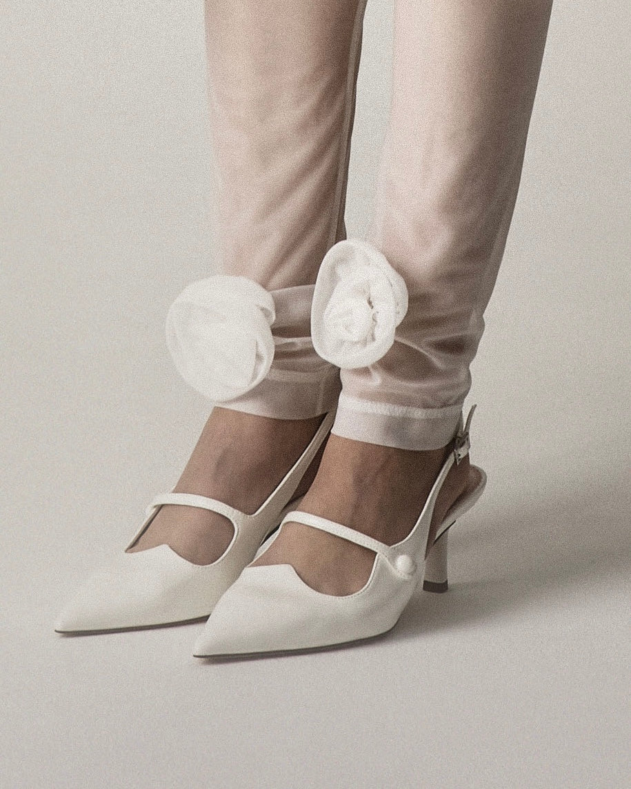 Sheer Roses Leggings(White)