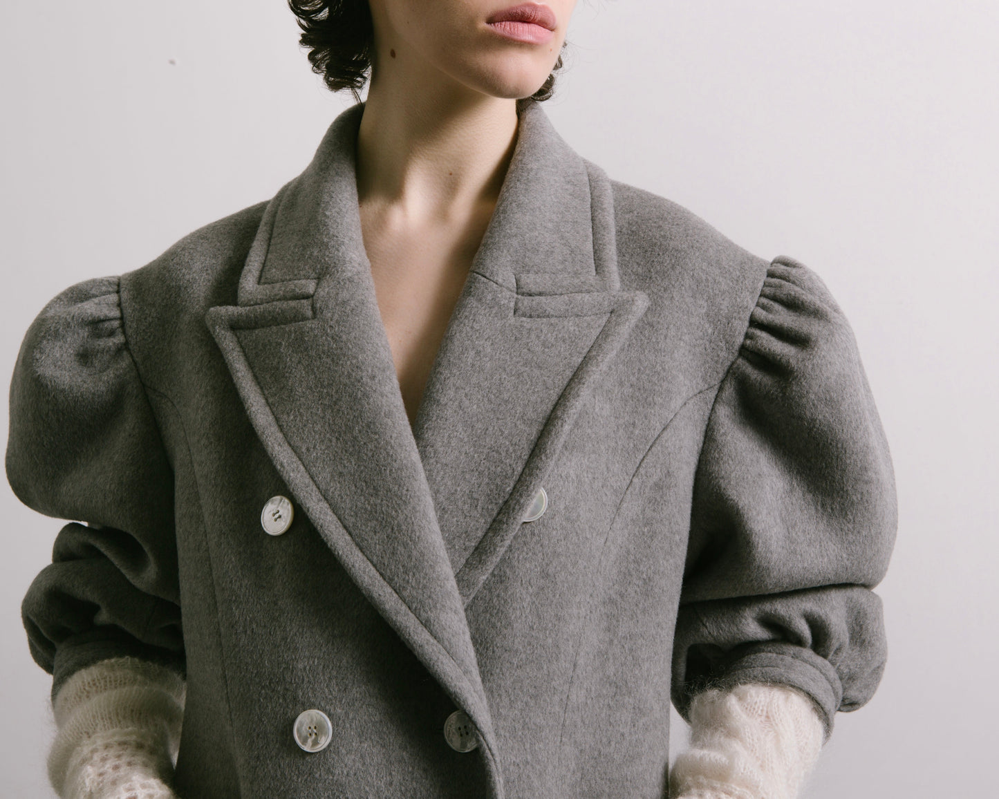 Wool puff sleeves coats(Lavender blue)