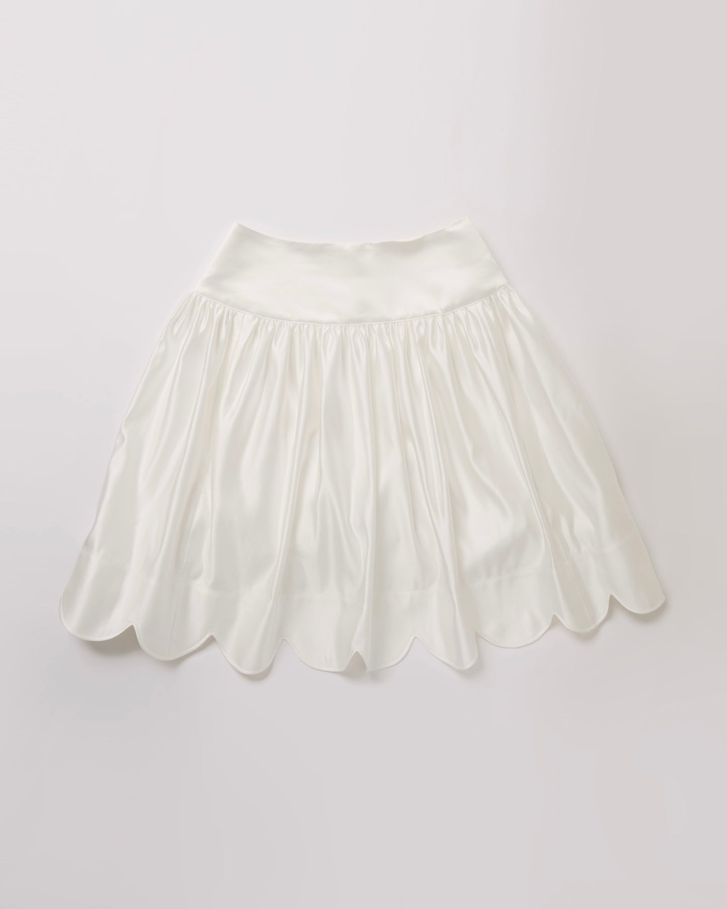 Satin Scalloped-Hem Gathered Skirt(Beige)
