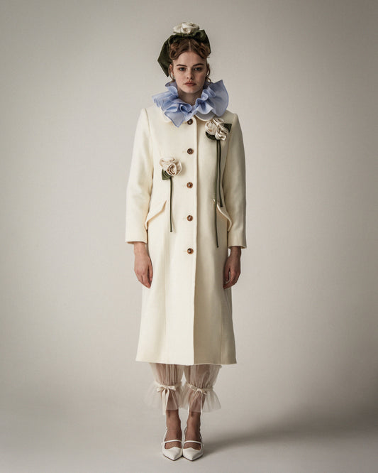 Wool Roses Long Coat(Light Blue)