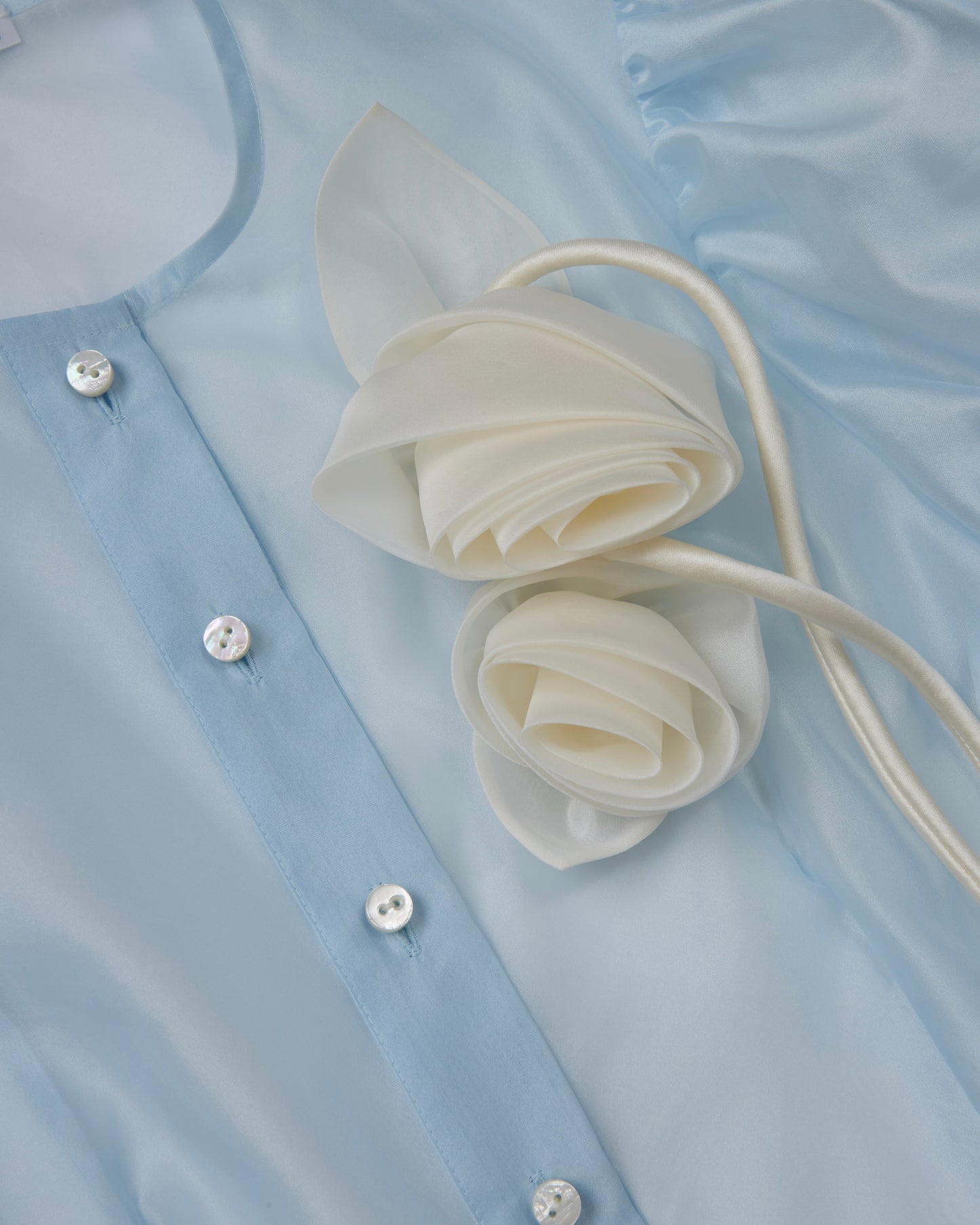 Silk Organza Rose Garden Blouse(Light Blue)