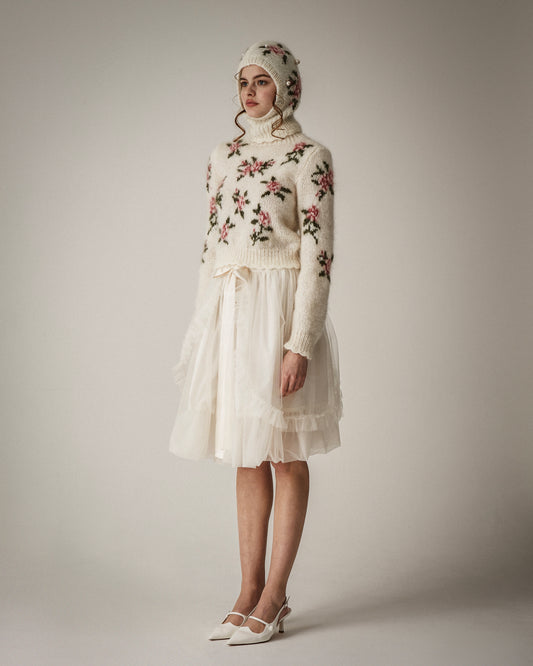 Floral Hand-knit Balaclava(Pink)