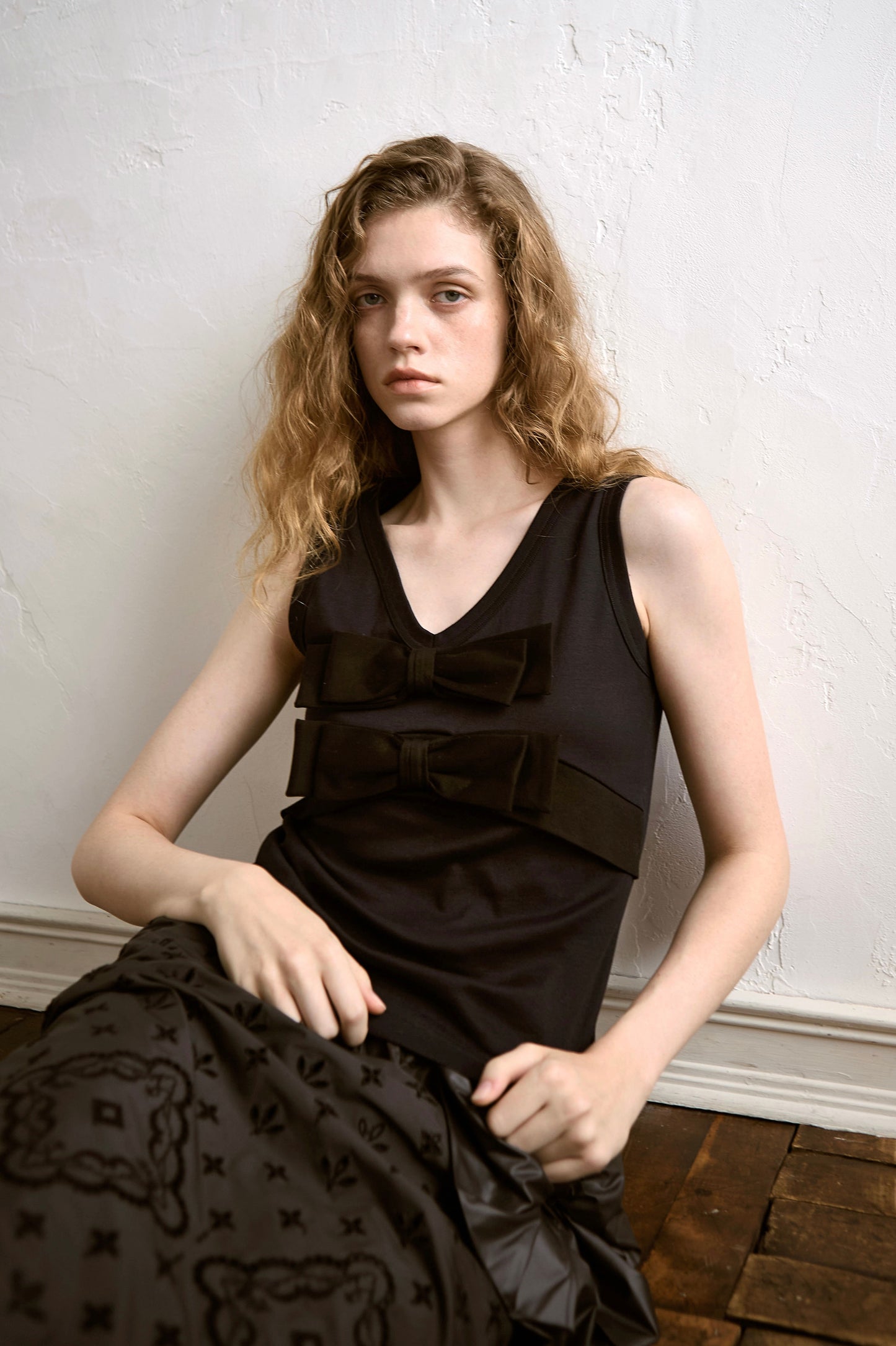 Organic Cotton Bow V-Neck Tank(Navy)
