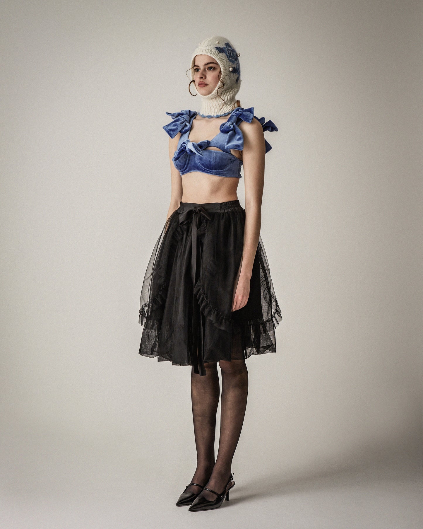 Velour Ribbon Bustier(Blue)