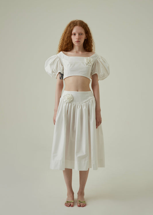 Rose gathered skirt(White)
