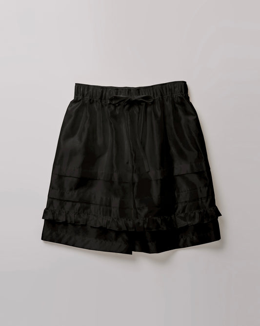 Silk Organza Ruffled Short Pants(Black)
