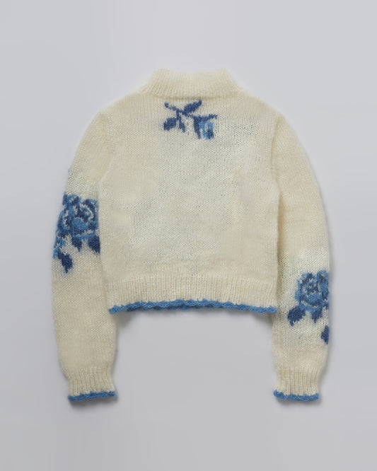 [数量限定]Floral Hand-knit Sweater(Blue)