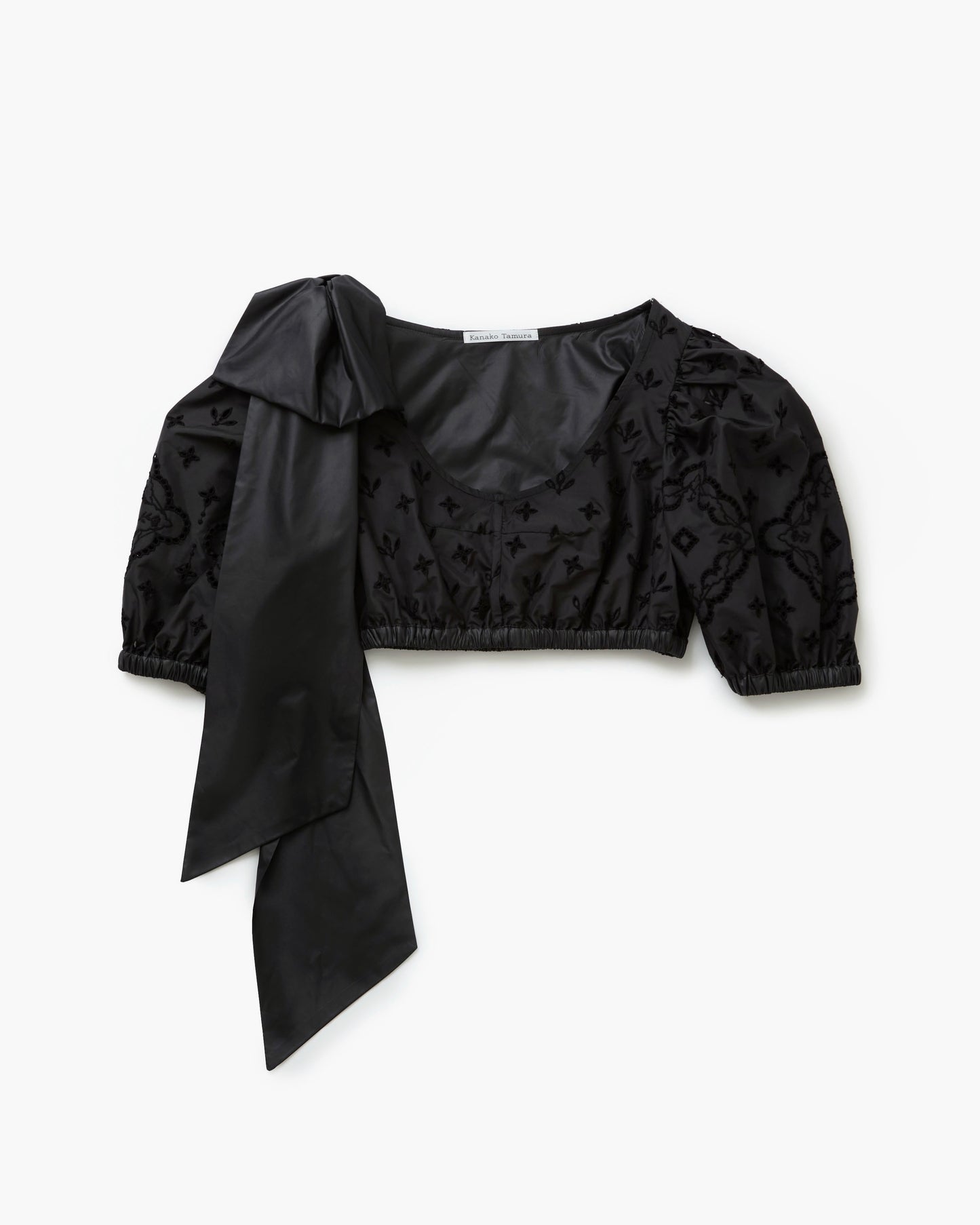 Taffeta Eyelet Lace Cropped Blouse(Black)