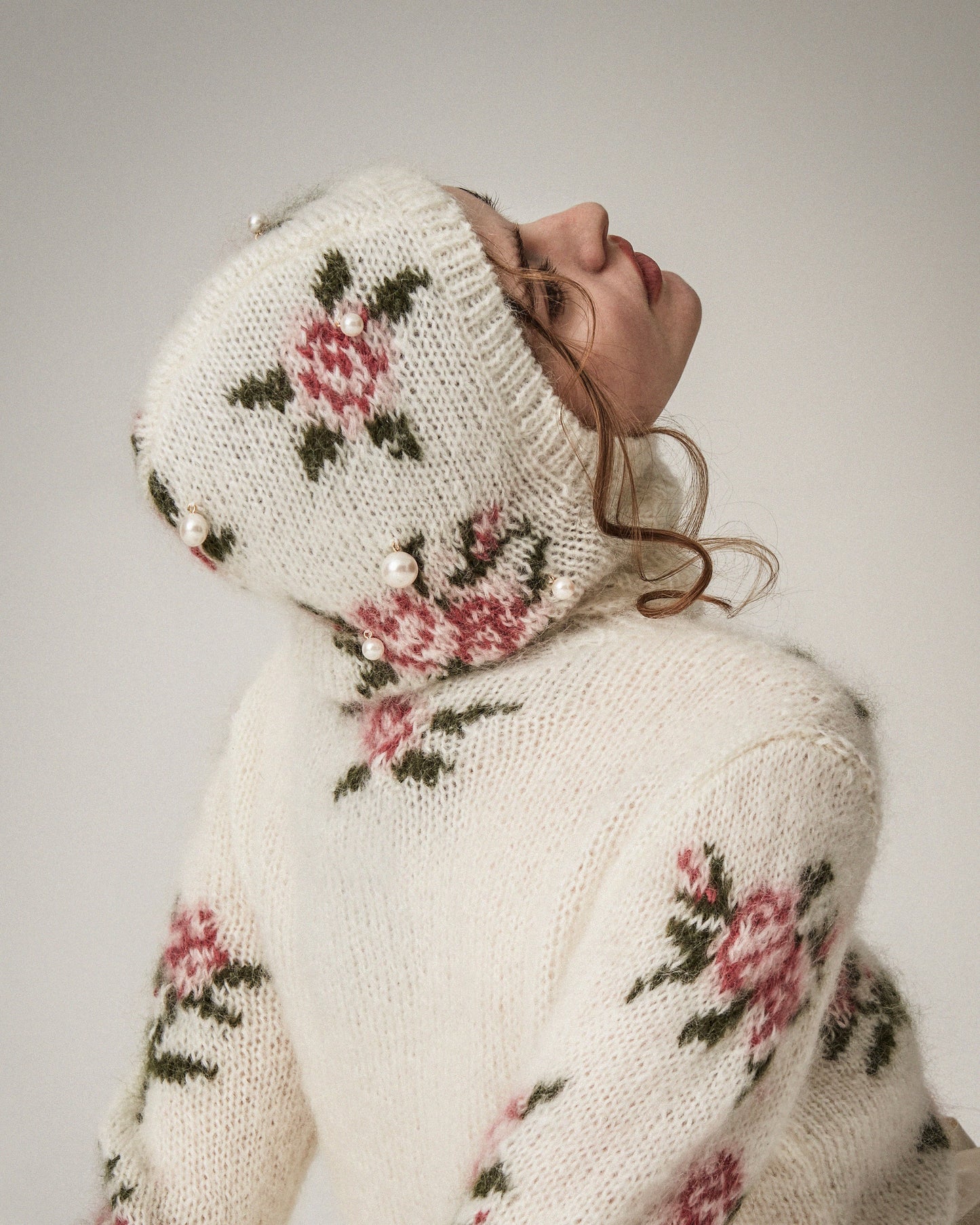 [数量限定]Floral Hand-knit Sweater(Pink)