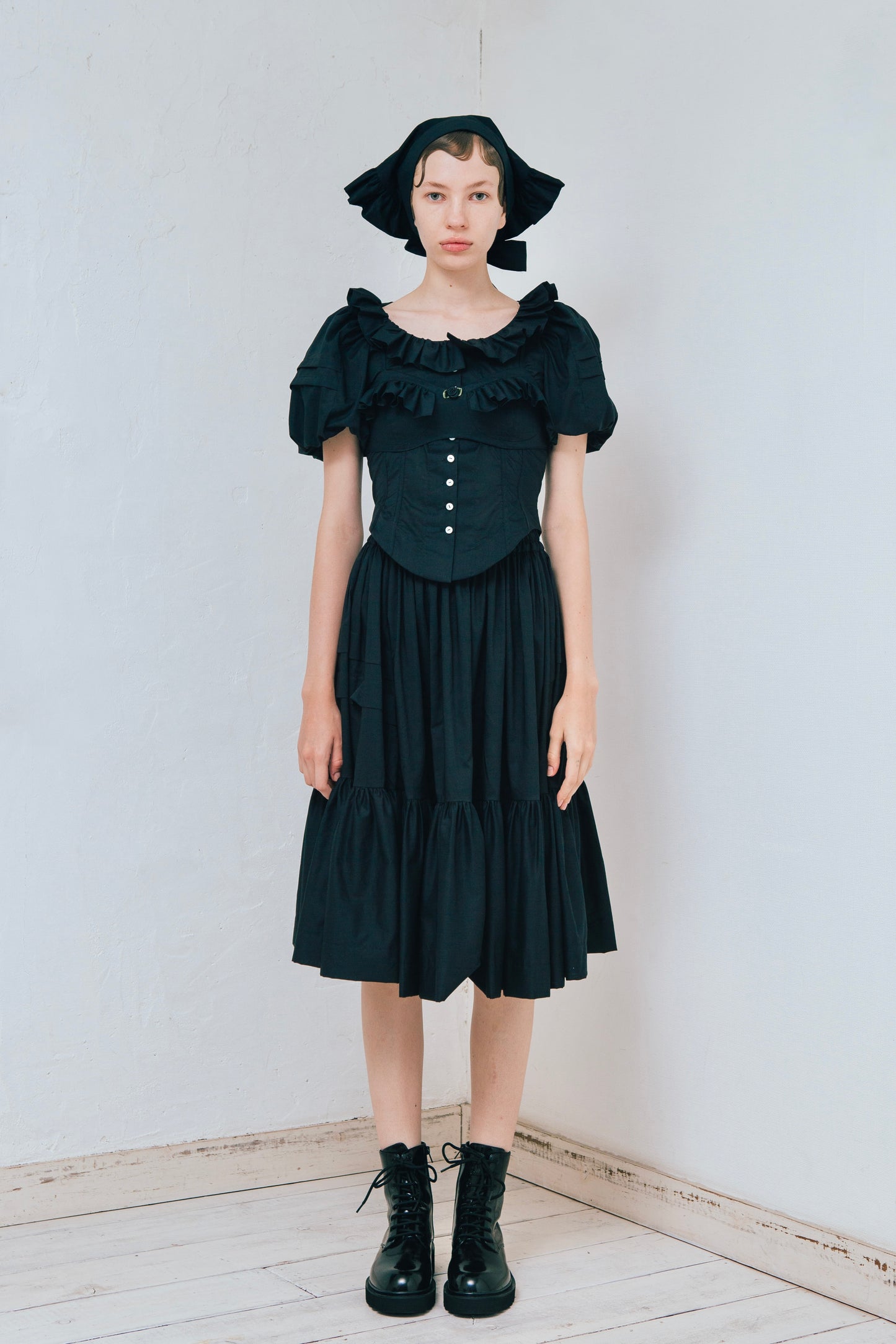 Cotton Gathered Skirt(Black)