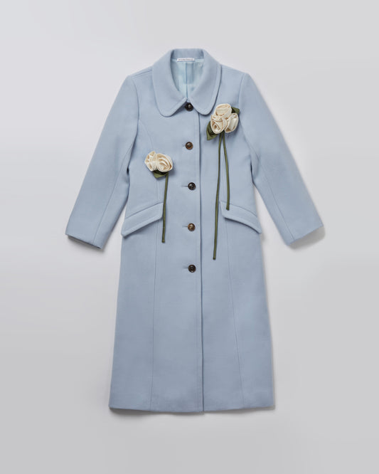 Wool Roses Long Coat(Light Blue)