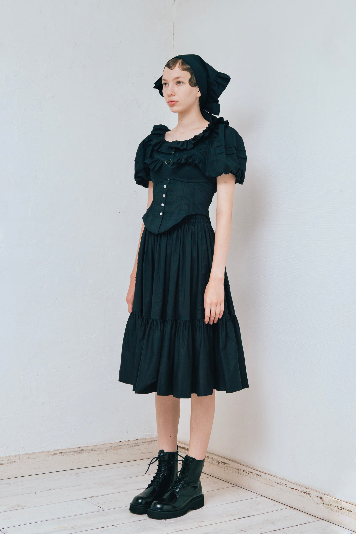 Cotton Gathered Skirt(Black)