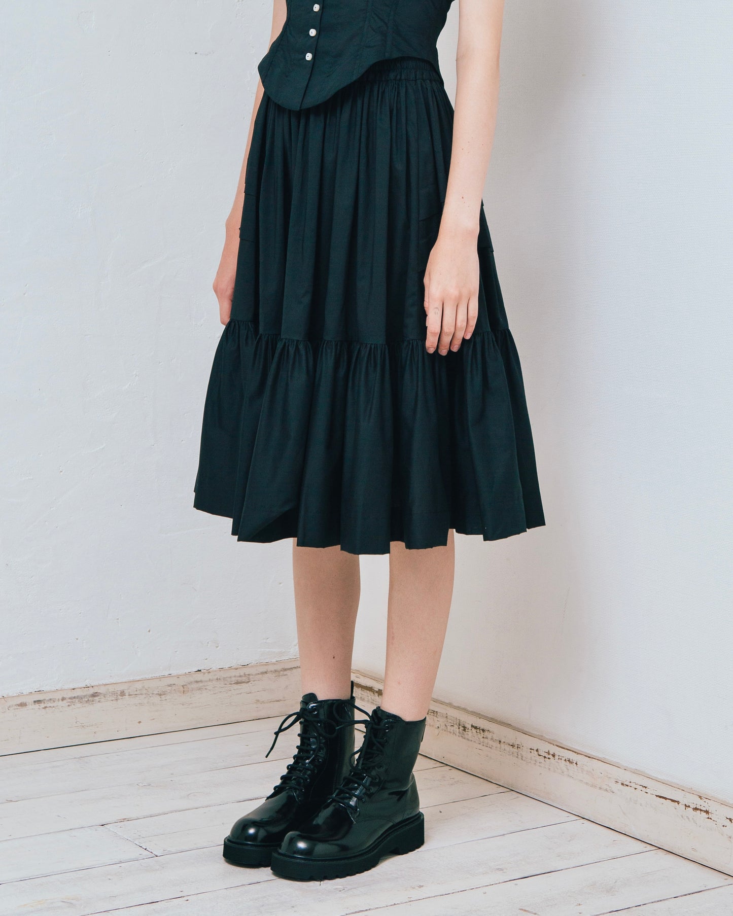 Cotton Gathered Skirt(Black)