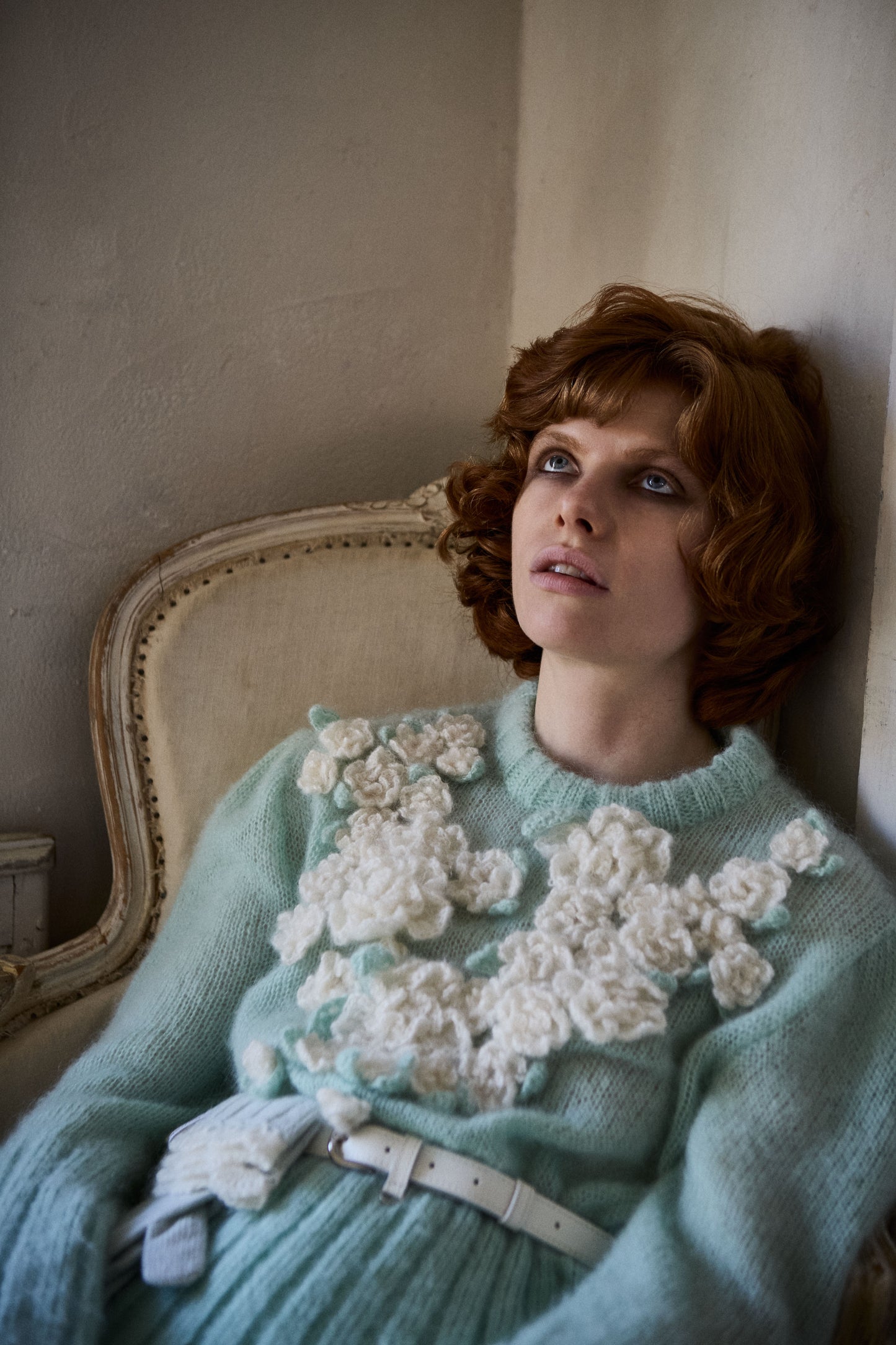 Hand Knit Rose Canvas Sweater(Mint)