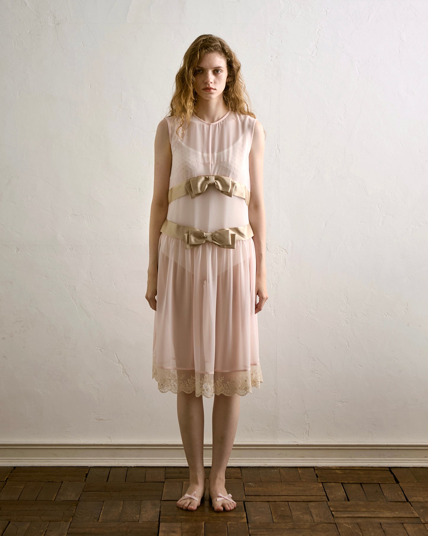 Chiffon Bow Belt Dress(Pink)