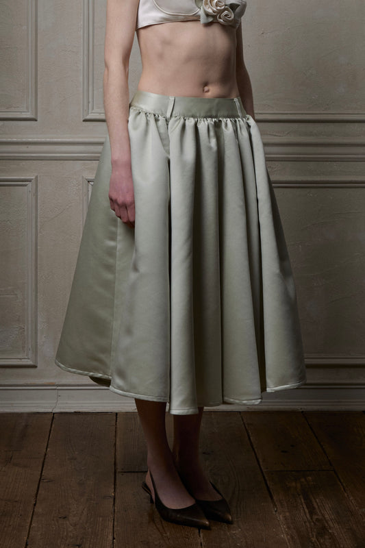 Satin Gathered Skirt(Green)