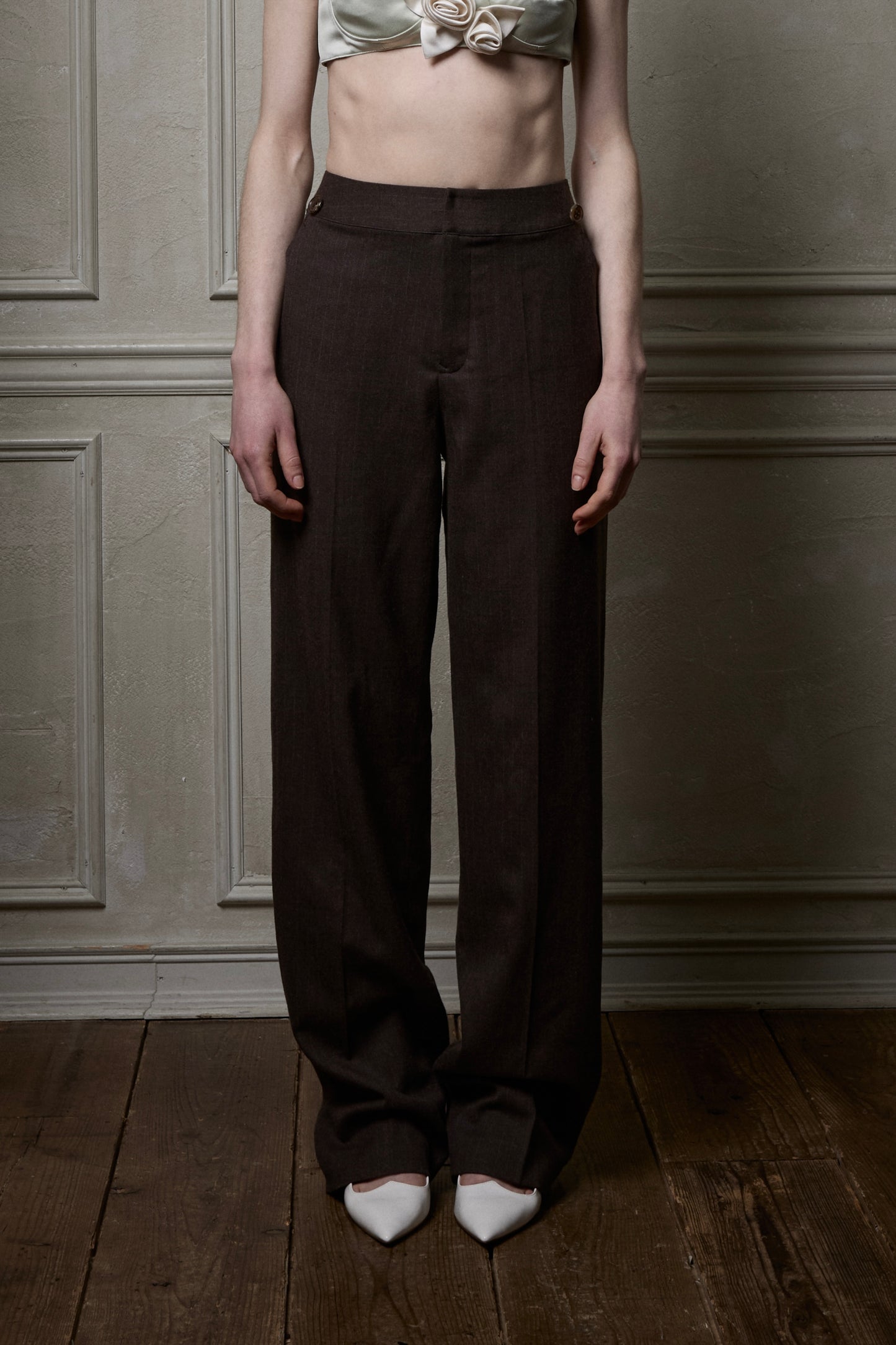 Striped Wool Layered Long Drawers(Brown)