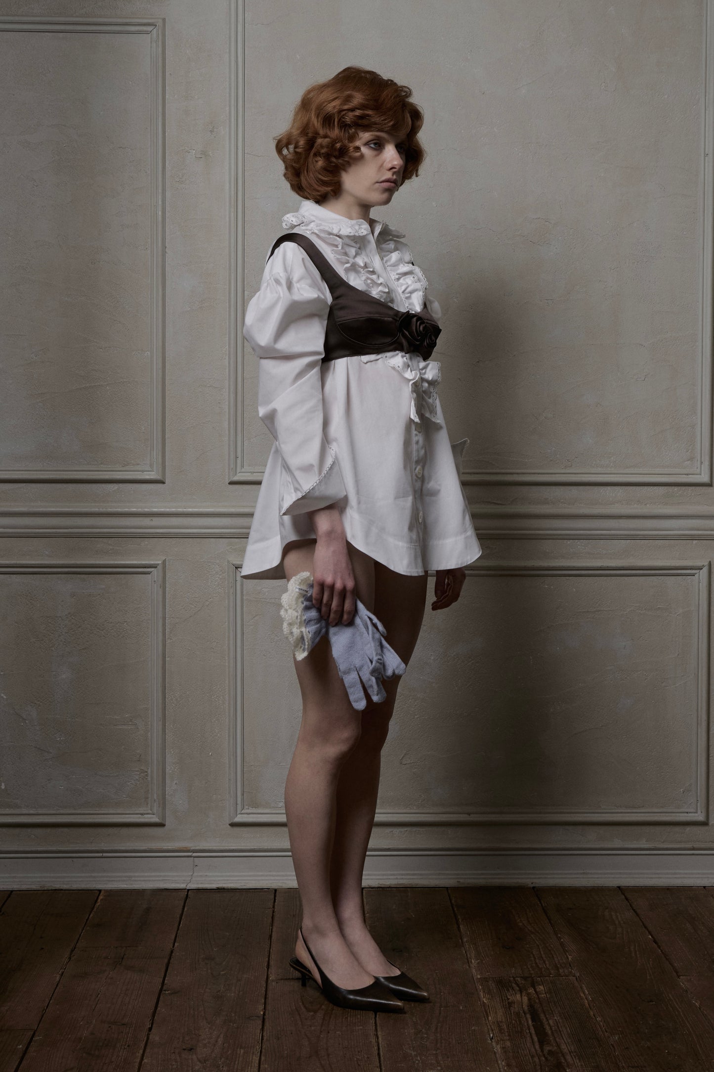 Cotton Ruffle Shirt(White)