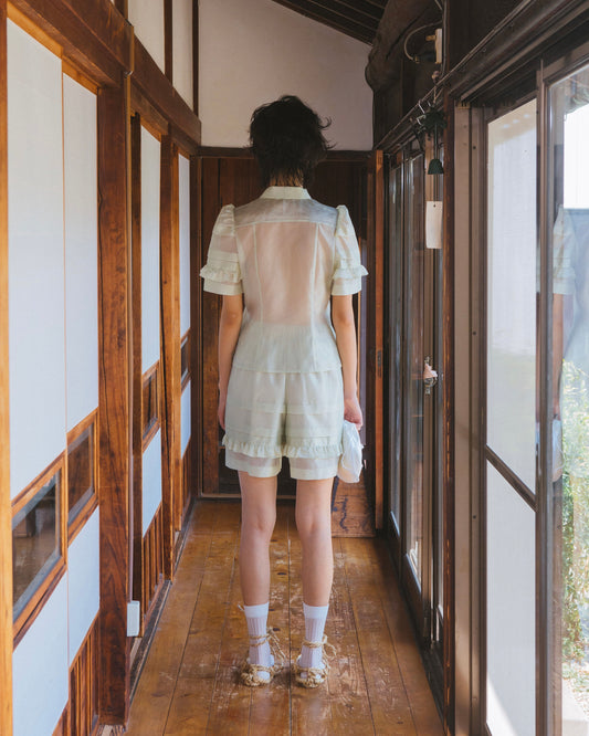 Silk Organza Ruffled Blouse(Green)