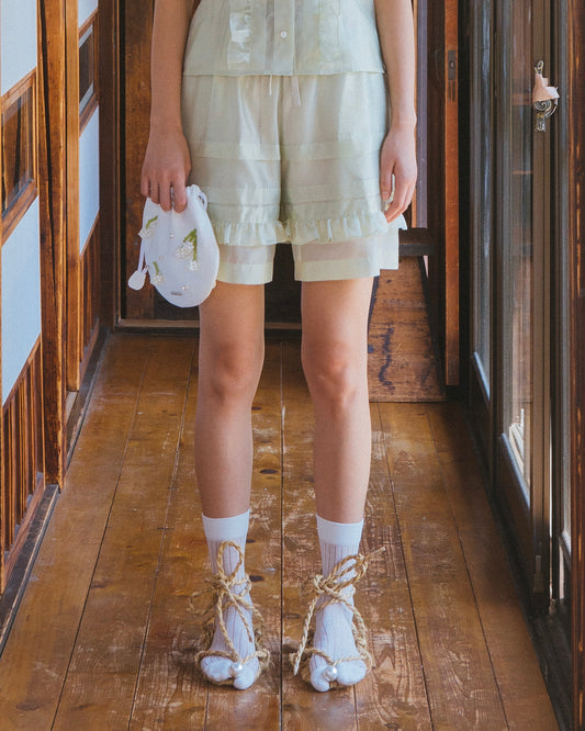 Silk Organza Ruffled Short Pants(Green)