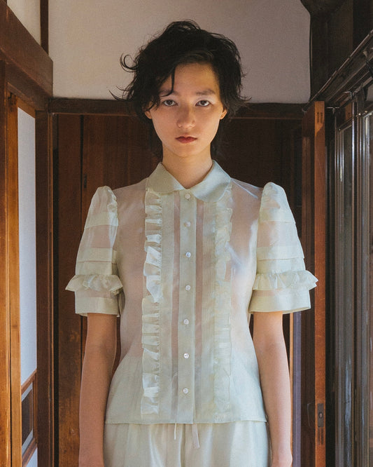 Silk Organza Ruffled Blouse(Green)