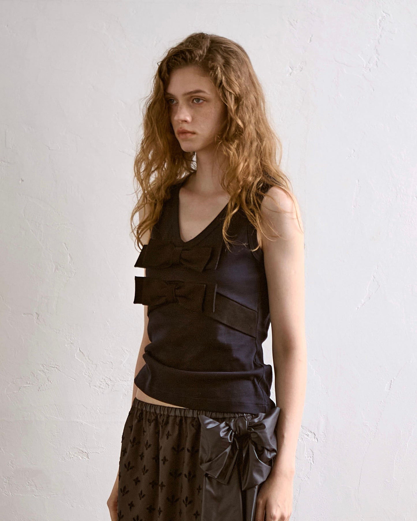 Organic Cotton Bow V-Neck Tank(Navy)