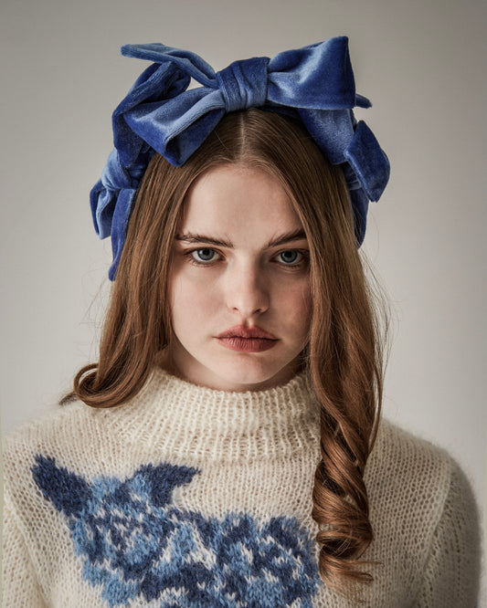 Velour Ribbon Headband(Blue)