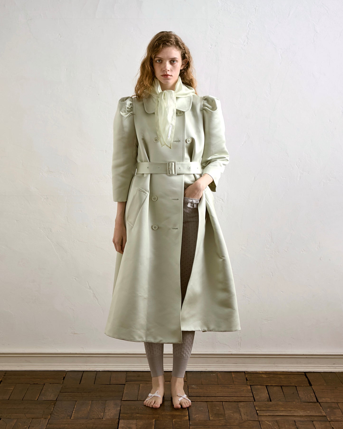 Satin Puff Sleeve Coat(Green)