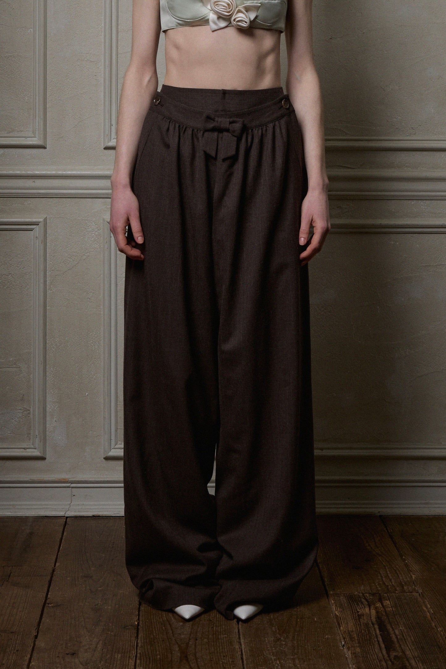 Striped Wool Layered Long Drawers(Brown)