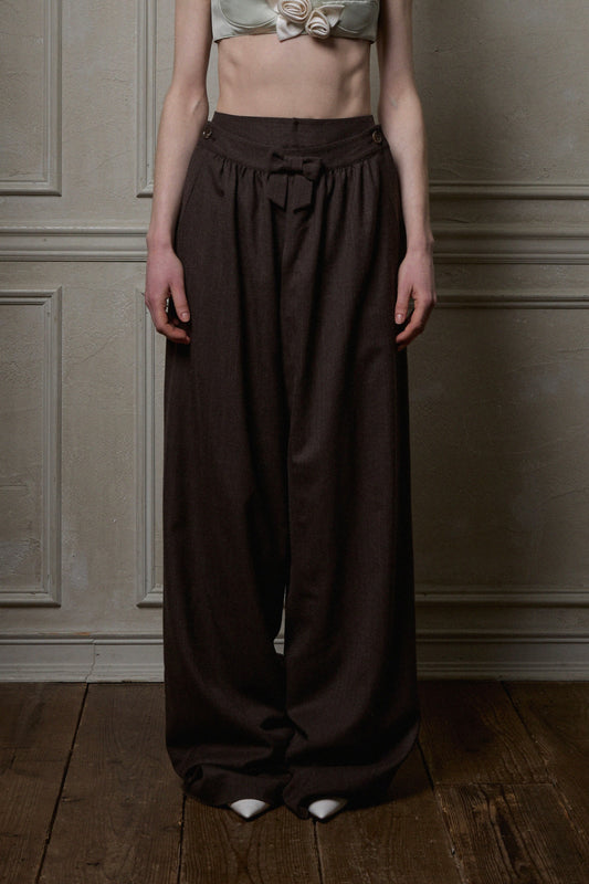 Striped Wool Layered Long Drawers(Brown)