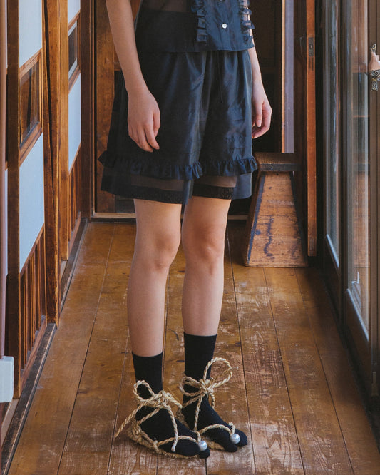 Silk Organza Ruffled Short Pants(Black)