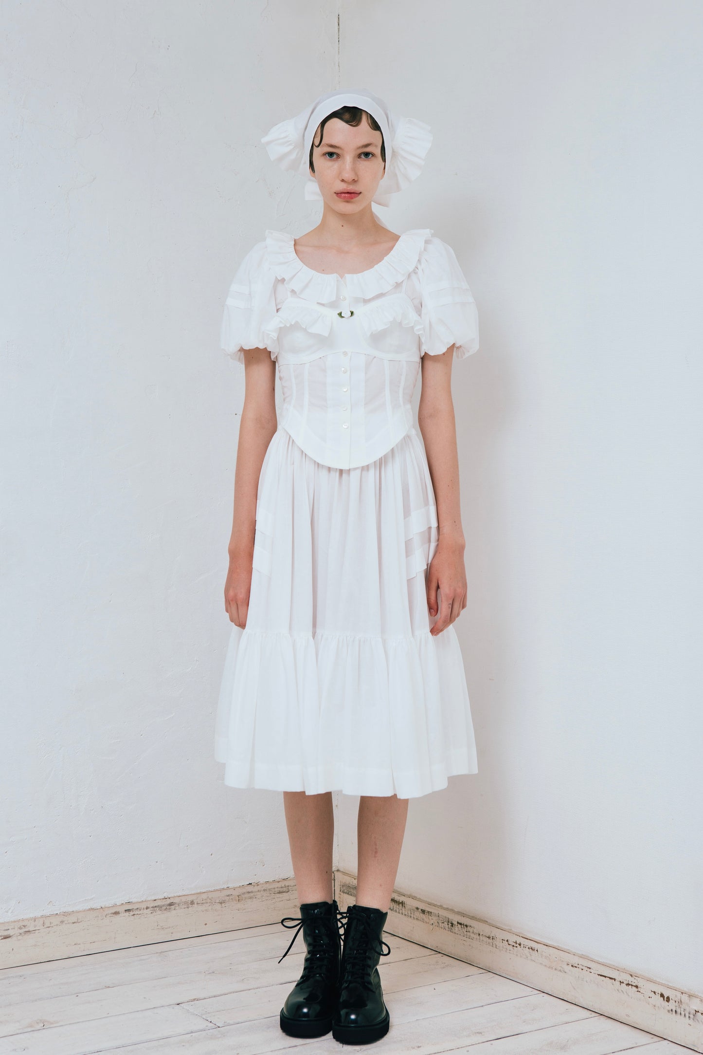 Cotton Gathered Skirt(White)