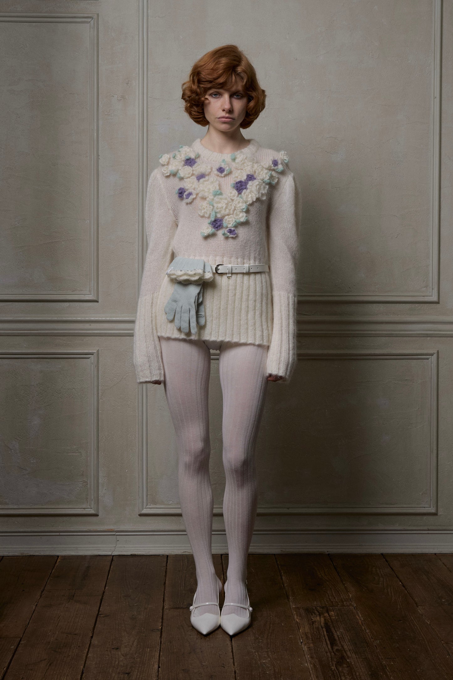 Hand Knit Rose Canvas Sweater(Purple)