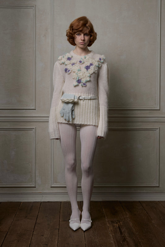 Hand Knit Rose Canvas Sweater(Purple)