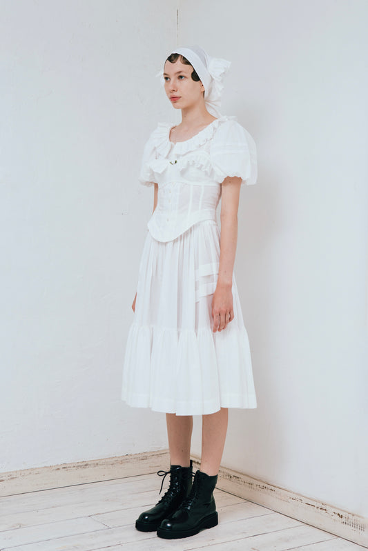 Cotton Gathered Skirt(White)