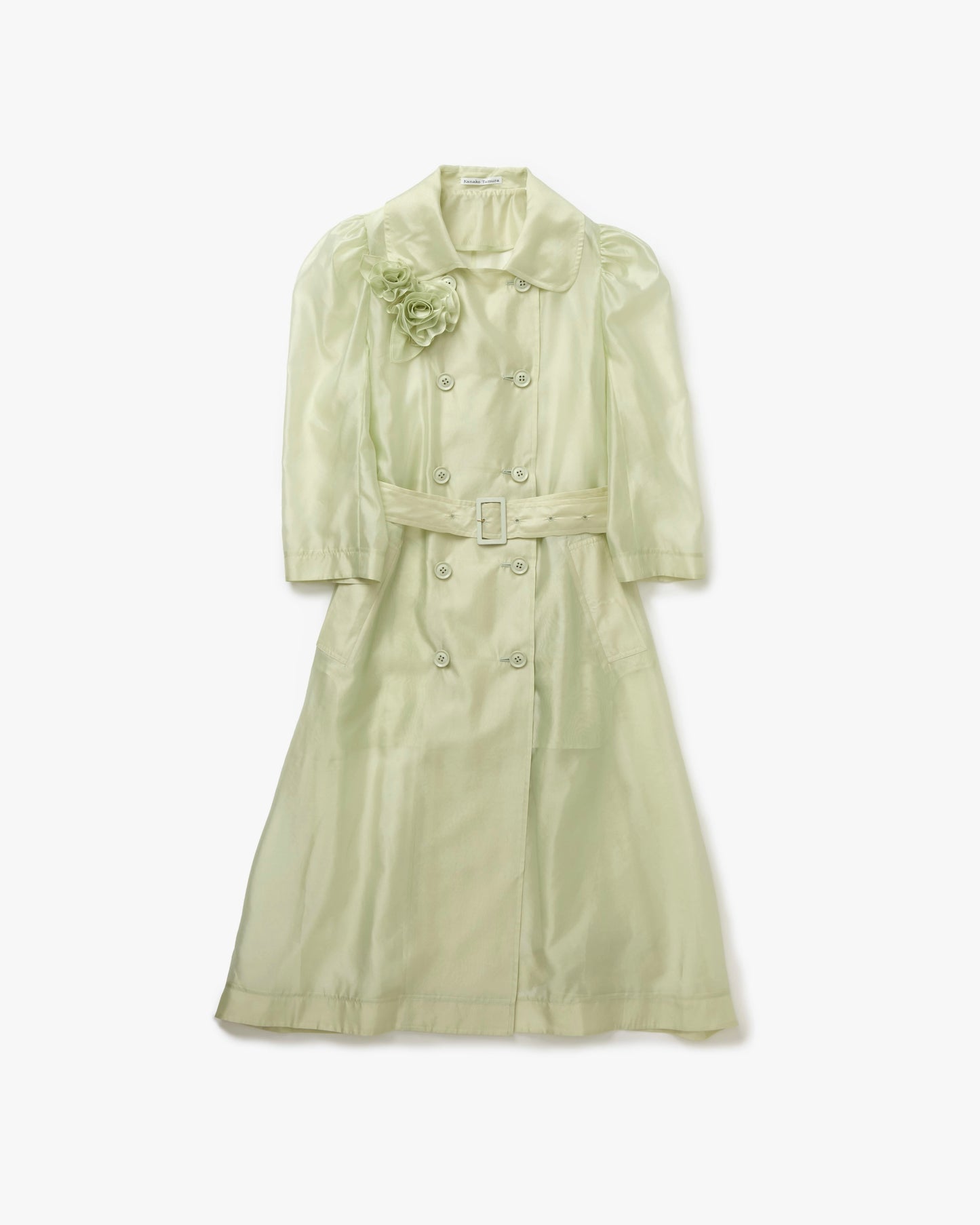 Silk Organza Rose Puff Sleeve Coat(Green)