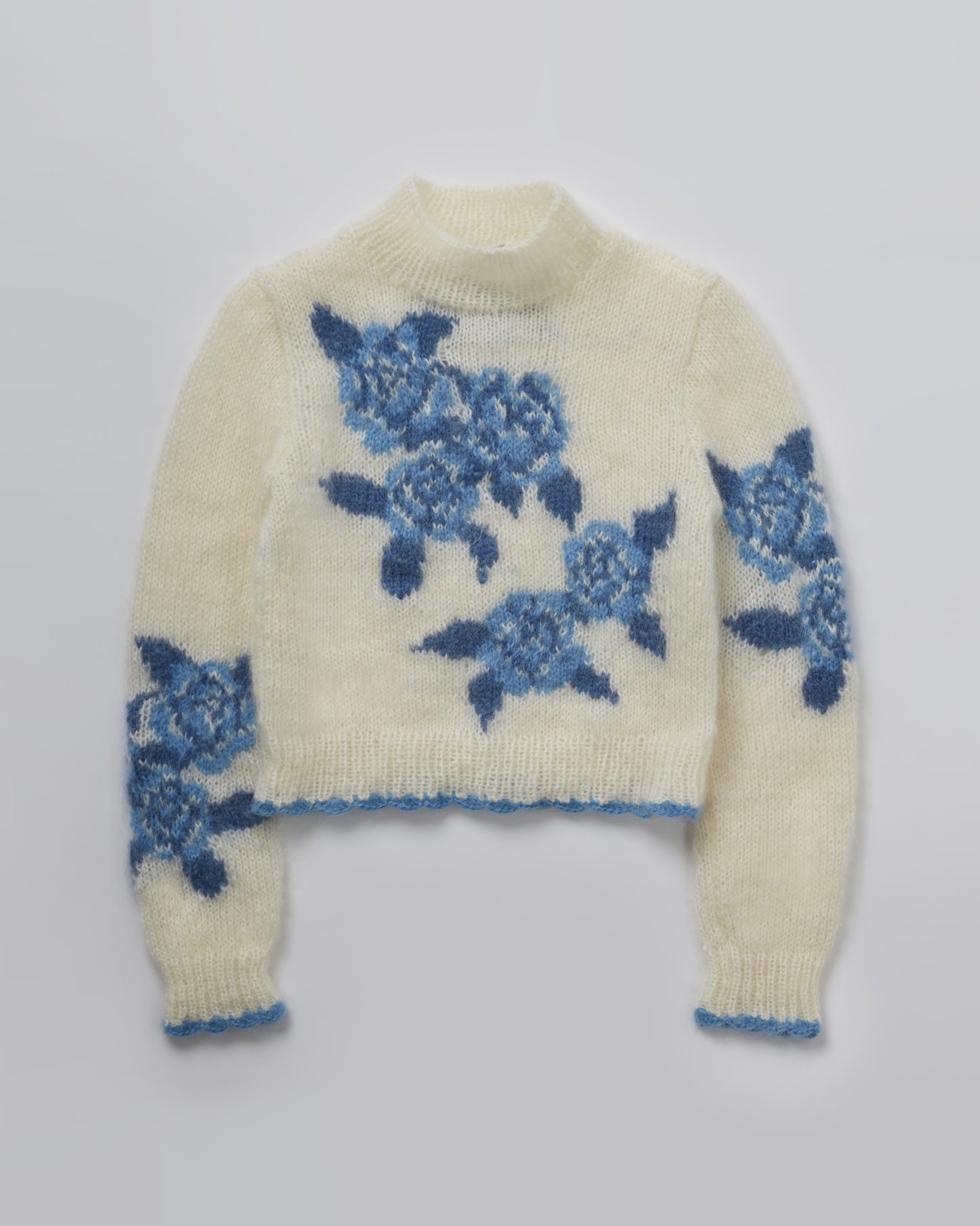 [数量限定]Floral Hand-knit Sweater(Blue)