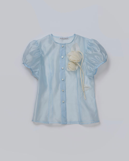 Silk Organza Rose Garden Blouse(Light Blue)