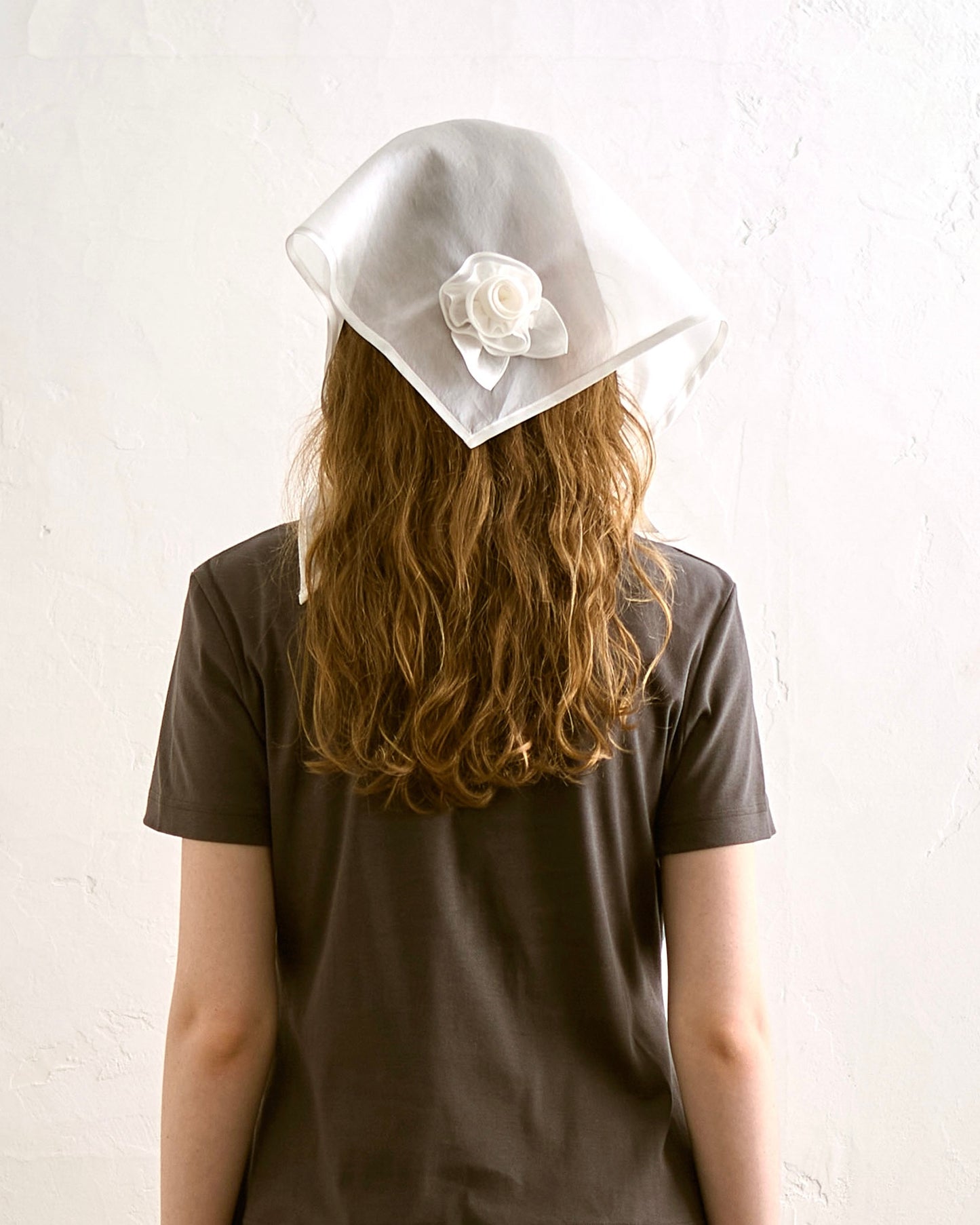 Silk Organza Rose Scarf(White)
