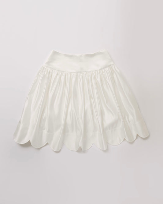 Satin Scalloped-Hem Gathered Skirt(White)