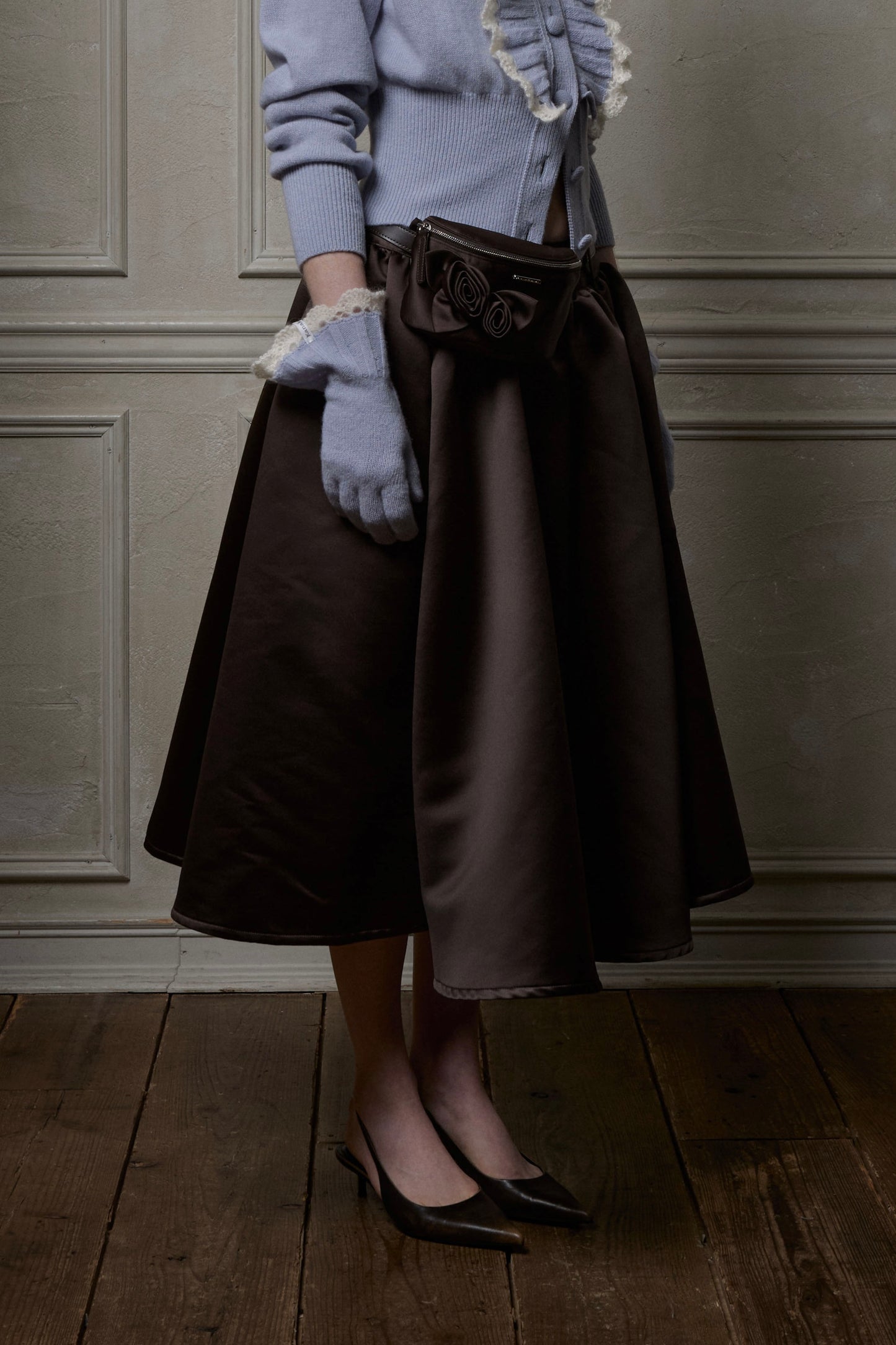 Satin Gathered Skirt(Brown)