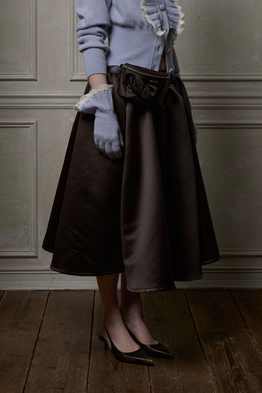 Satin Gathered Skirt(Brown)