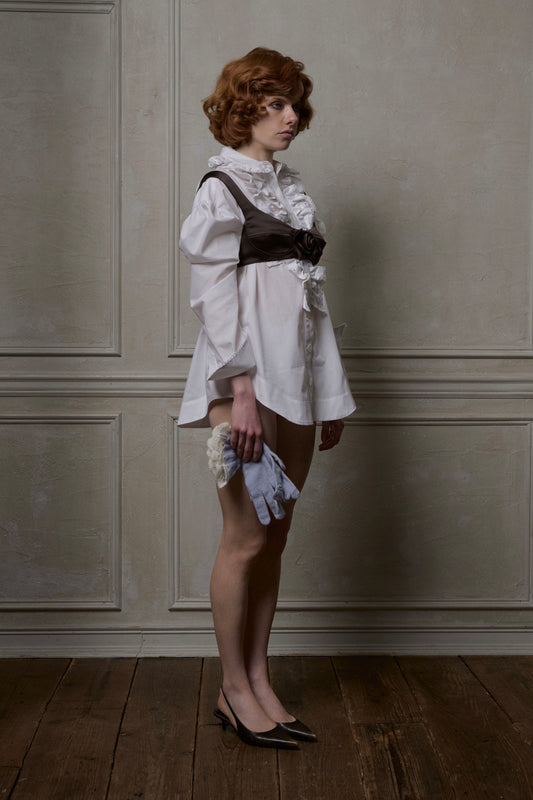 Cotton Ruffle Shirt(White)