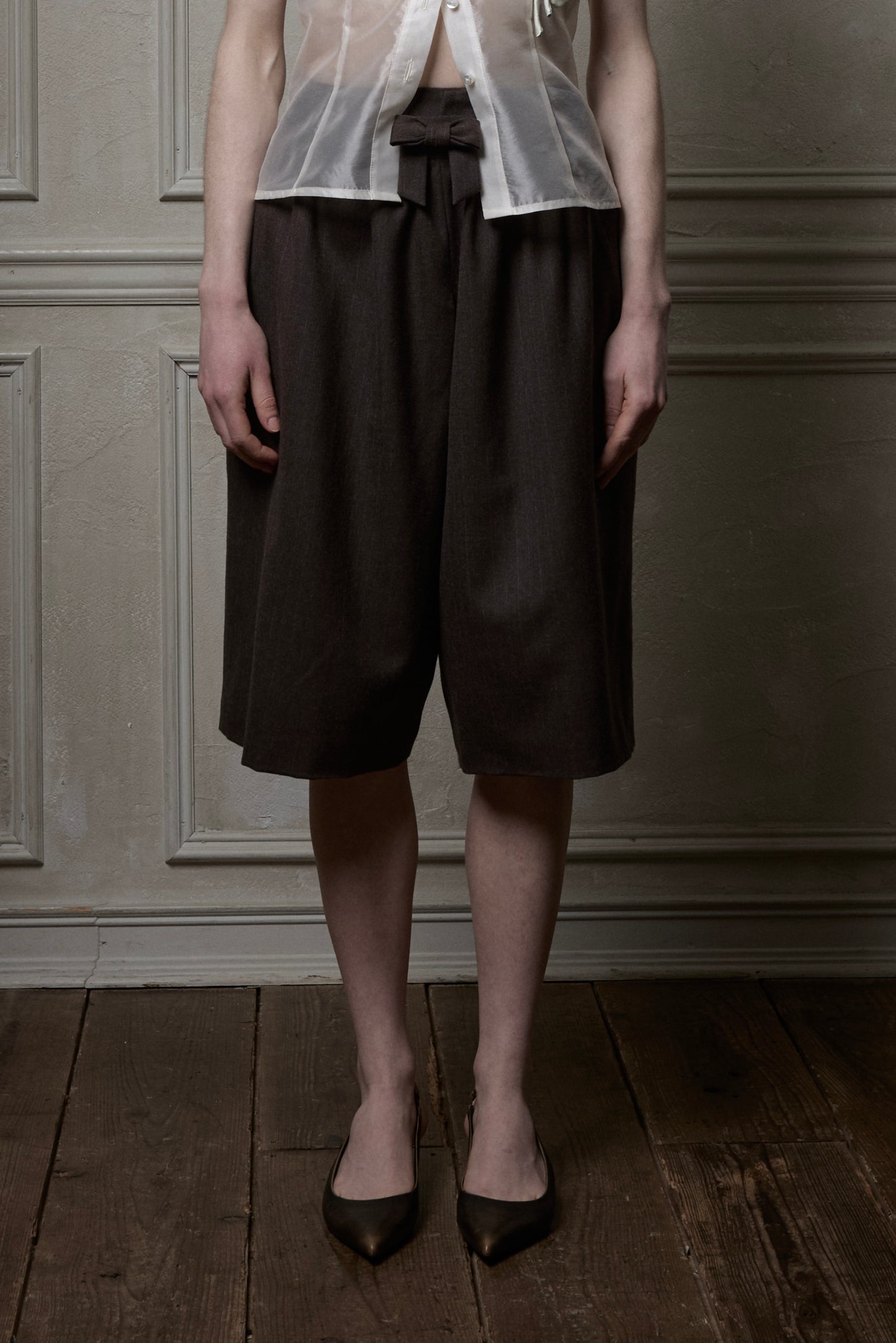 Striped Wool Layered Short Drawers(Brown)
