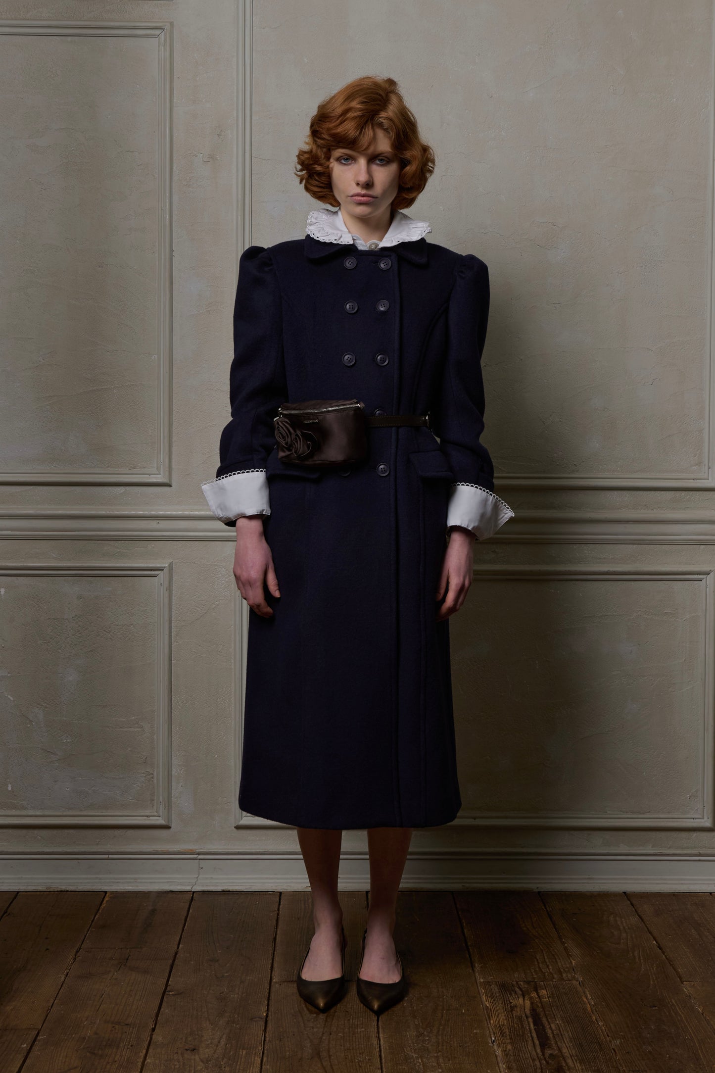 Wool Puff Sleeve Coat(Navy)