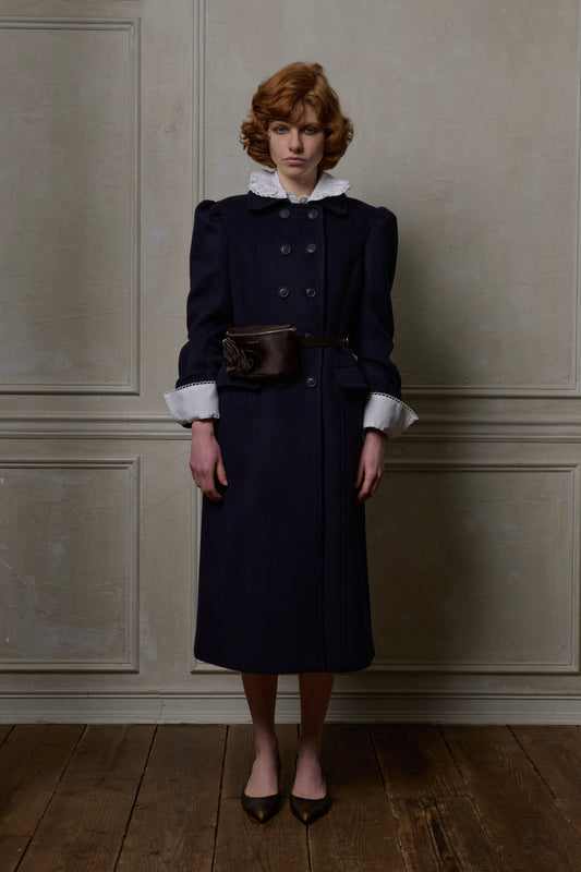 Wool Puff Sleeve Coat(Navy)