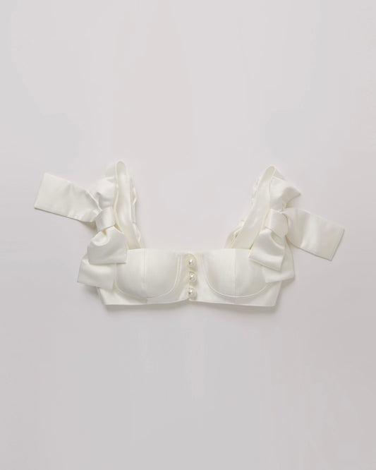 Satin Ribbon Pearl Bustier(White)