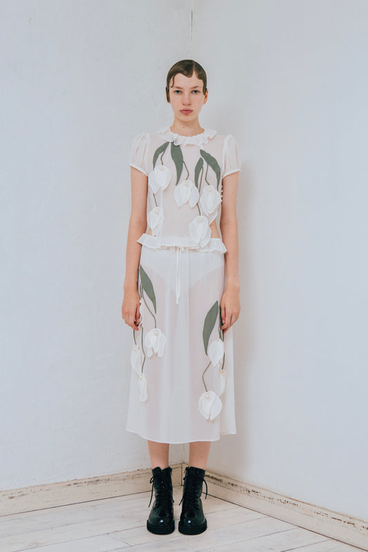 Chiffon Tulips Skirt(Ivory)
