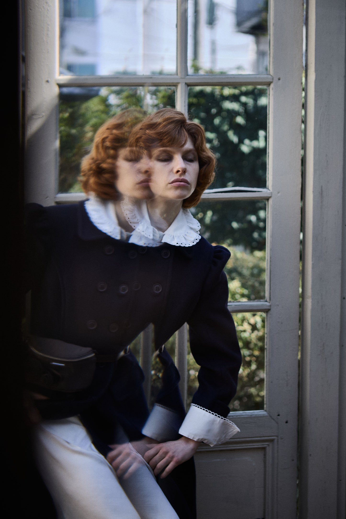 Wool Puff Sleeve Coat(Navy)
